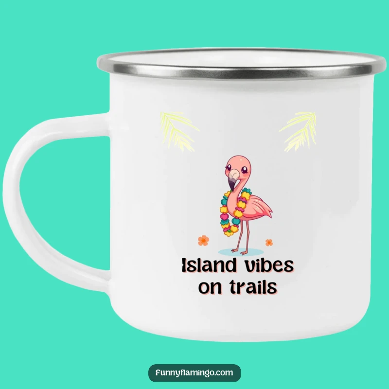 Funny Flamingo Leis Camping Mug: Balancing Act, Tropical Adventure