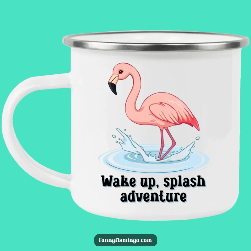 Rustic Funny Flamingo Splash Camping Mug: Adventure with Playful Bird Fun