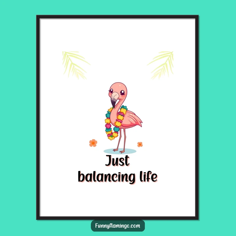 Funny Flamingo Leis Digital Art: Balancing Act, Instant Tropical Decor
