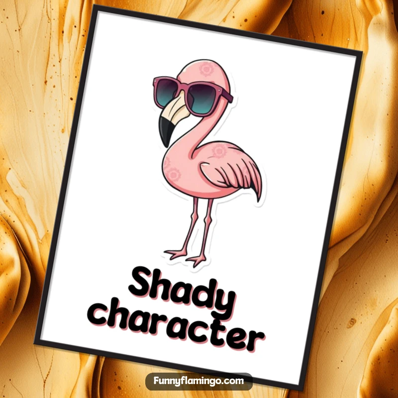 Funny flamingo digital art print of a bird wearing oversized sunglasses, exuding ultimate coolness. Instant download.