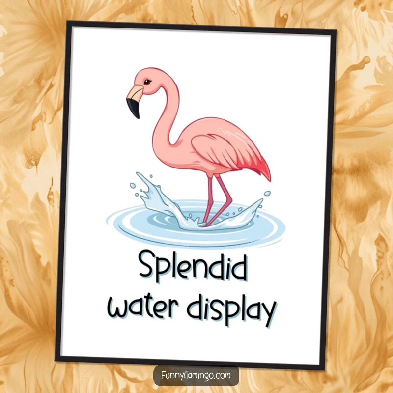 Funny flamingo digital art, a pink bird playfully splashing water with its beak, bringing vibrant and joyful energy.