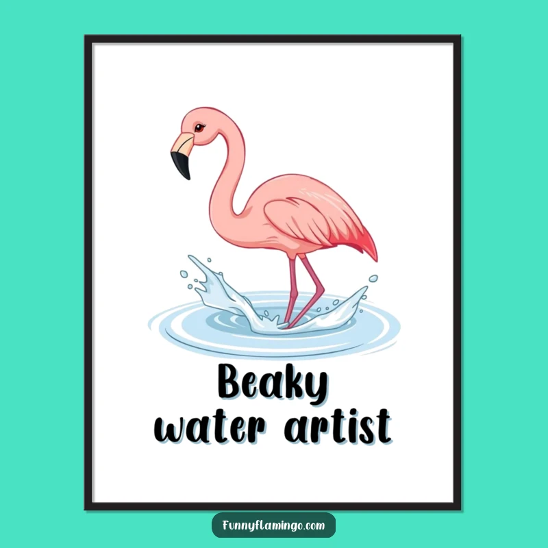 Funny Flamingo Splash Poster: Add Playful Charm to Your Walls with This Bird Art