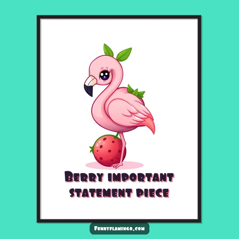 Funny Flamingo Berry Balancing Poster: Add Whimsy to Your Walls with This Charming Bird Art