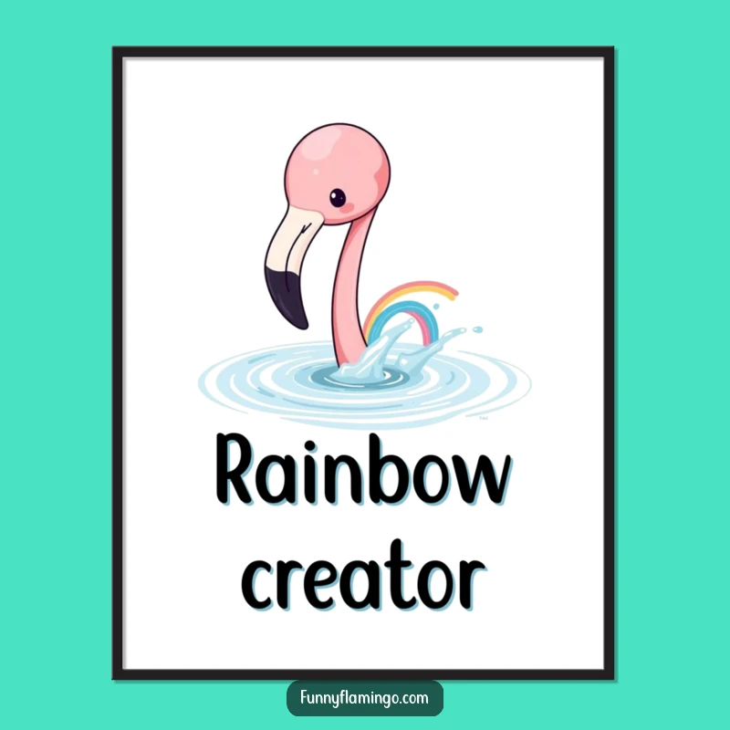 Funny Flamingo Rainbow Poster - Playful Watercolor Bird Wall Art Gift