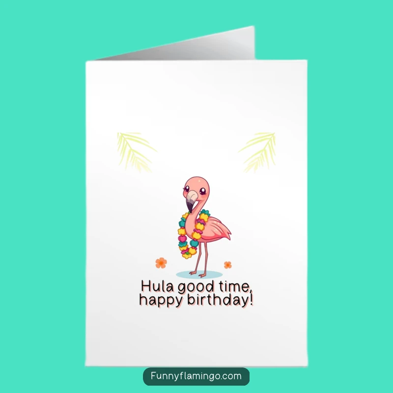 Free Printable Birthday Card: Giggle Flamingo Leis - Funny Downloadable Gift