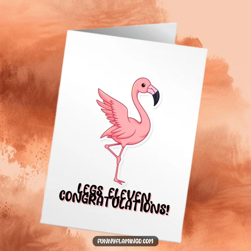 Funny Free Printable Congratulations Card: Pink flamingo in a dramatic pose, celebrating a win. Hilarious downloadable.