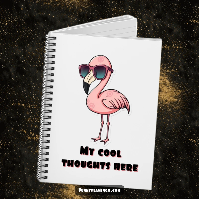 Funny flamingo notebook featuring a bird with oversized sunglasses, perfect for jotting down cool thoughts.